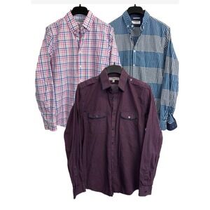 Lot Of 3 Express Shirts Mens Size Medium Extra‎ Slim Plaid Button Up Long Sleeve
